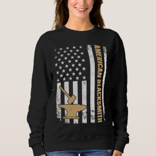 US Flag Smedja Stålämne & Hammare Amerikansk Svart T Shirt