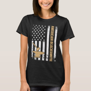 US Flag Smedja Stålämne & Slägga Amerikansk Svart T Shirt