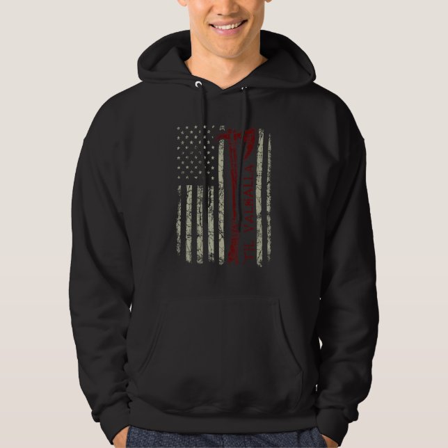 US Flag 'Til Valhall Viking Krigare Viking Norrön Hoodie (Framsida)