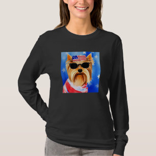 US Flag Yorkshire Terrier Hund Patriotisk Amerikan T Shirt