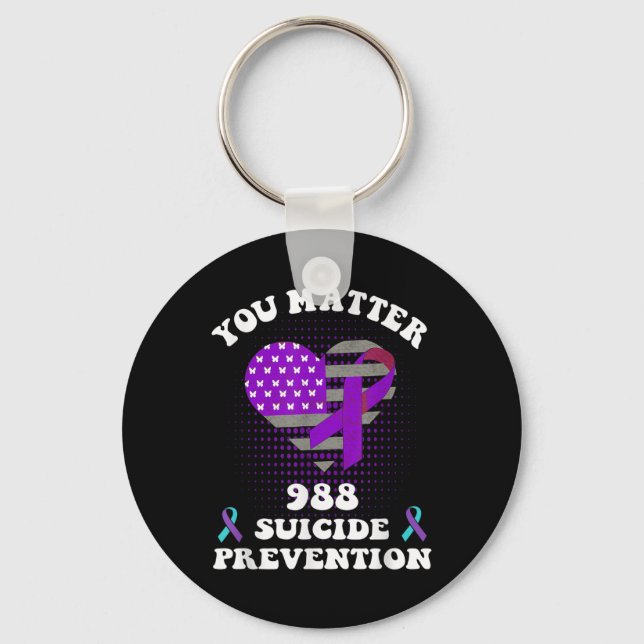 Us Flag You 988 Suicide Prevention Awareness Ribbo Nyckelring (Framsida)