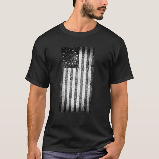 Us-flagga 1776 som är svartvit t shirt (Framsida)