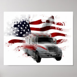 US Flagga Ambulance EMT Sjukvårdare Poster