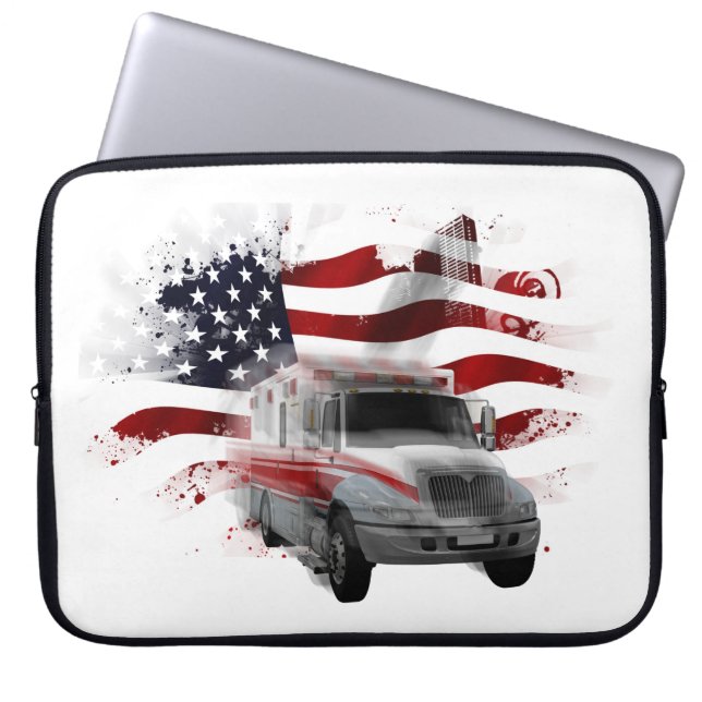 US Flagga Ambulance-telefonärende EMT Sjukvårdare Laptop Fodral (Framsidan)