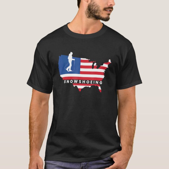 US Flagga America Snowshoeing Snowshoer Snowshoe F T Shirt (Framsida)
