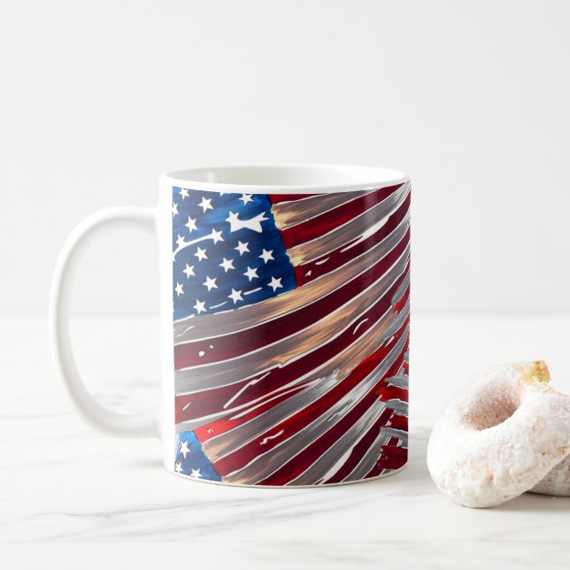 US Flagga American Blue White Red Strokes Stars Kaffemugg (Med munk)