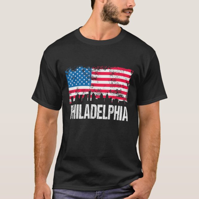 US Flagga American City Skyline Philadelphia Penns T Shirt (Framsida)