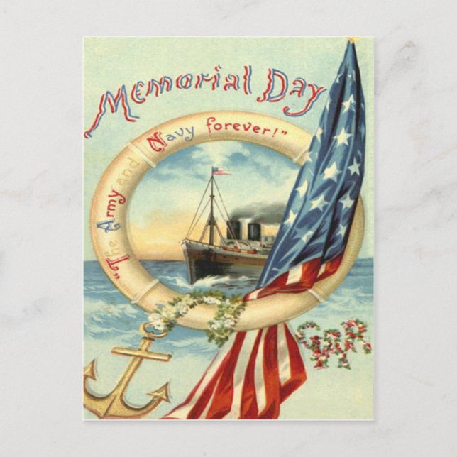 US Flagga Anchor Flowers Life Preserver Vykort (Framsida)