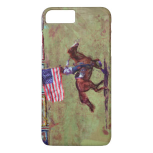 US Flagga and Horse Cowgirl American Rodeo Art