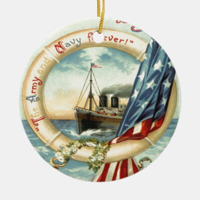 US Flagga Ankar Blommor Livräddare Julgransprydnad Keramik (Framsidan)