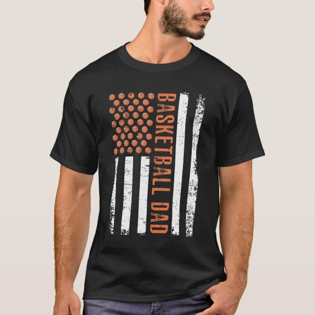 US Flagga Basketball Pappa American Sport Älskare  T Shirt (Framsida)