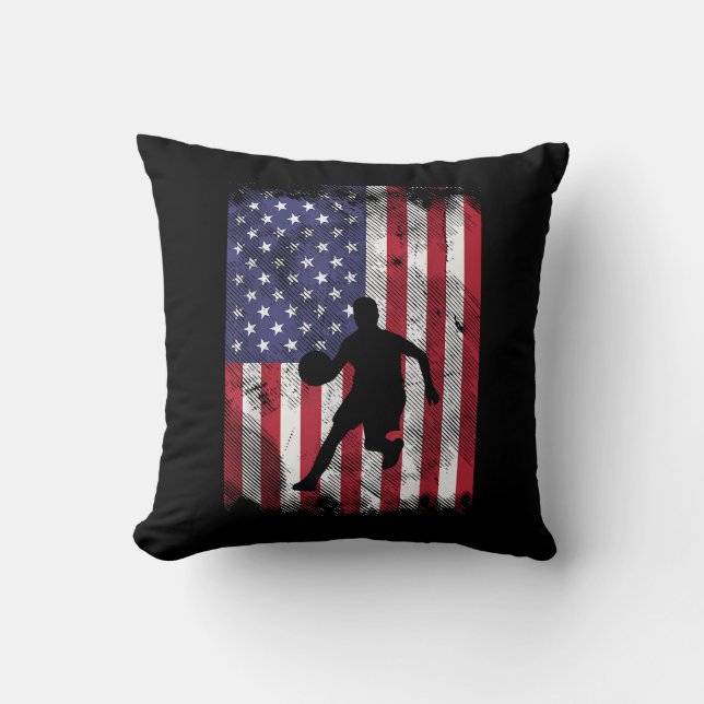 US Flagga Basketboll Vintage Patriotisk Basketspel Kudde (Framsida)