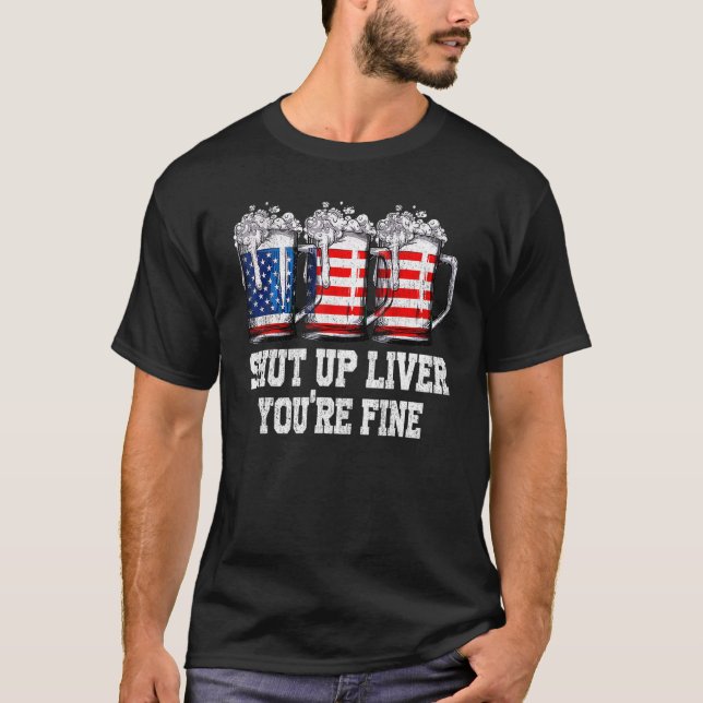 US Flagga Beer Mugg 4:e juli, klär upp dig. T Shirt (Framsida)