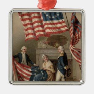 US Flagga Betsy Ross George Washington Julgransprydnad Metall