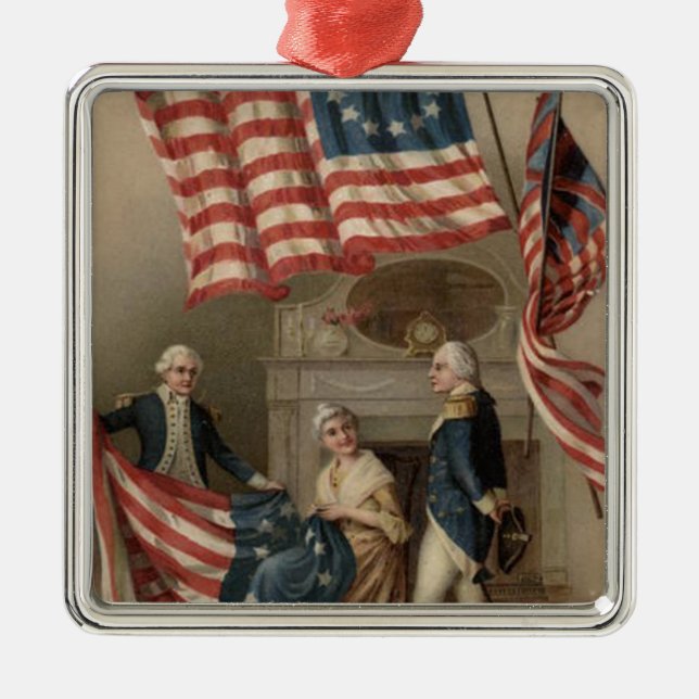 US Flagga Betsy Ross George Washington Julgransprydnad Metall (Framsidan)