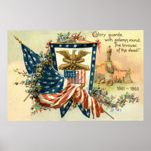 US Flagga Blomma Inbördeskrig Örn Minnesdag Poster (Framsidan)