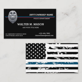 US Flagga Blue Line Polischef Silver Badge Visitkort