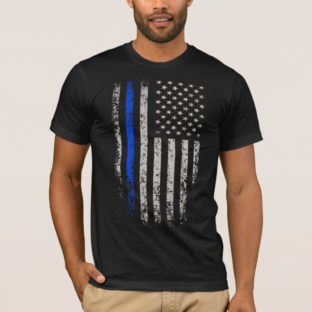 US Flagga Blue Thin Line T Shirt (Framsida)