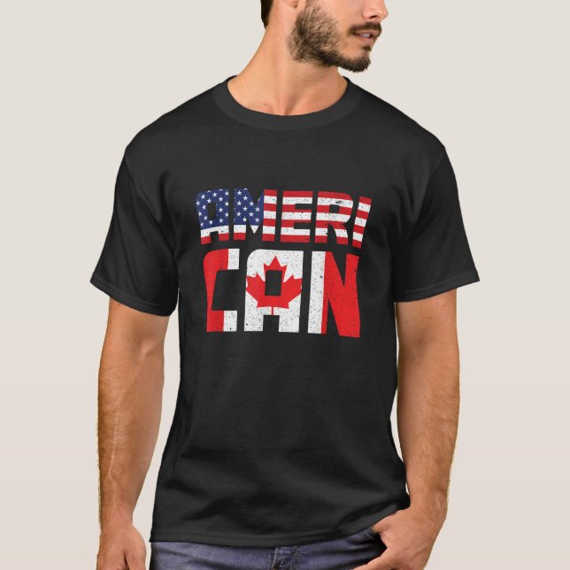 US Flagga Canadian American Pride Canadian Flagga  T Shirt (Framsida)