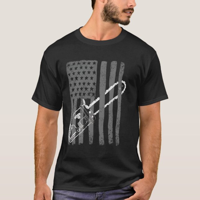 US Flagga Chainsee WoodWorkLogger T Shirt (Framsida)