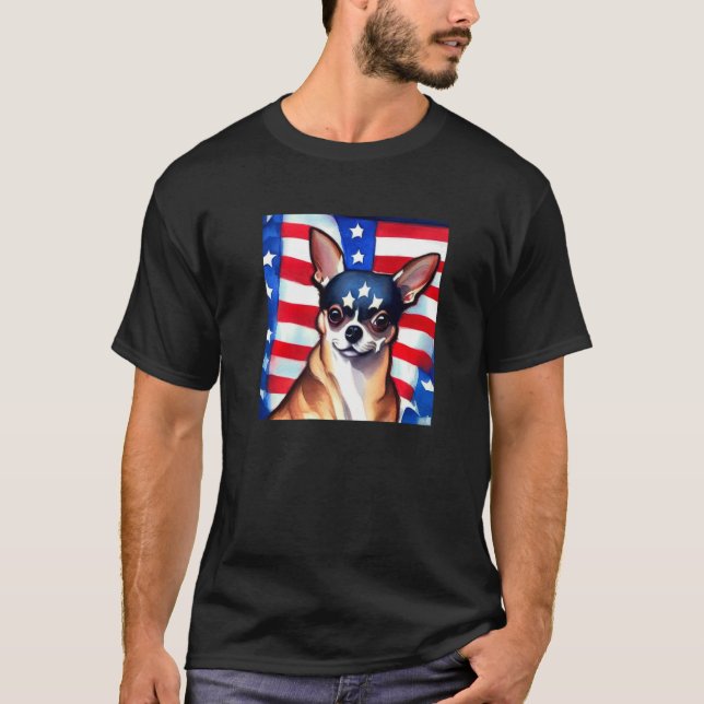 US Flagga Chihuahua Hund Patriotic Pet American Pa T Shirt (Framsida)