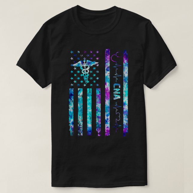 US Flagga CNA Tie Dye Cute Auktoriserad Nursing As T Shirt (Design framsida)