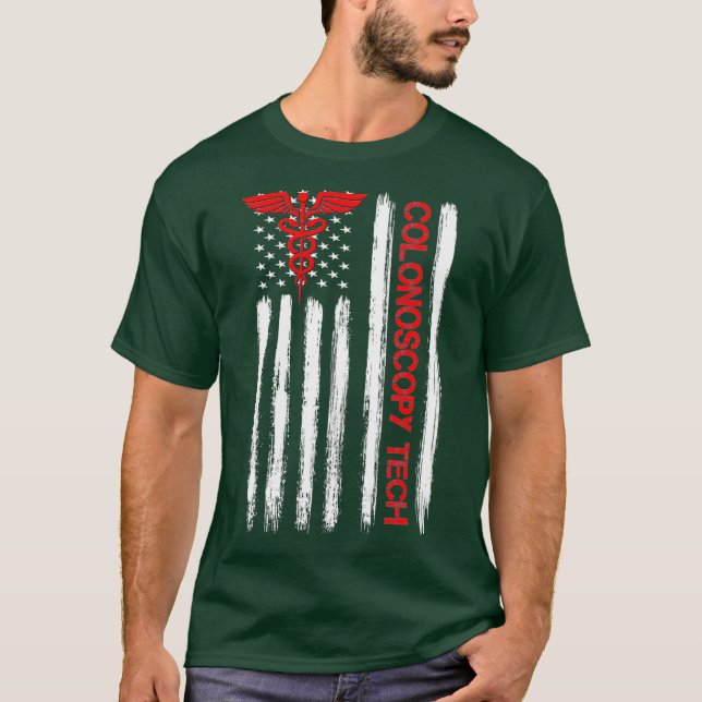 US Flagga Colonoscopy Tech Technolog T Shirt (Framsida)