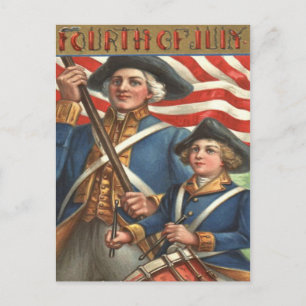 US Flagga Drummer Boy Soldier Fireworks Vykort