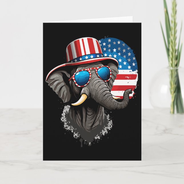 Us Flagga Elefant 4:e Juli Rösta På Elefanter  Kort (Framsida)