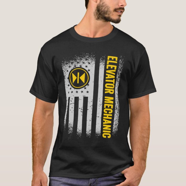 US Flagga Elevator Mechanic T Shirt (Framsida)