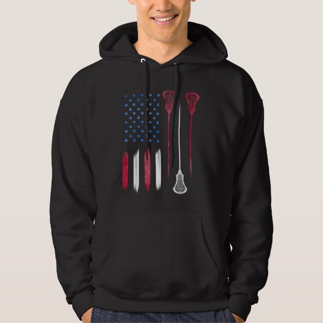 US Flagga färg LAX USA Lacrosse Hoodie (Framsida)