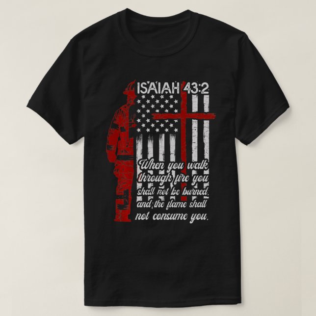 US Flagga Firefighter Christian Bible Fireman Fire T Shirt (Design framsida)
