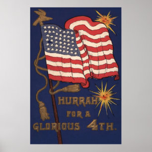 US Flagga Fireworks Explosion 4:e juli Poster
