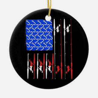 US Flagga Fishing Krok Rod Fish Fisher Fisherman  Julgransprydnad Keramik