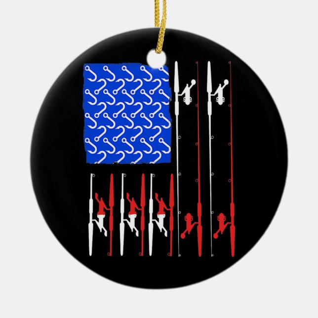 US Flagga Fishing Krok Rod Fish Fisher Fisherman  Julgransprydnad Keramik (Framsidan)