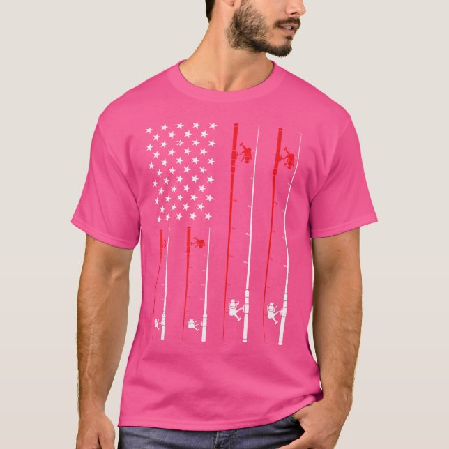 US Flagga Fishing Rod Fishing T Shirt (Framsida)