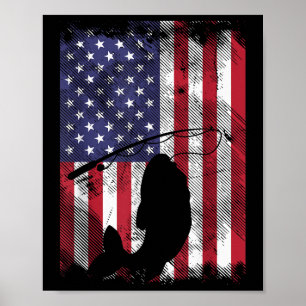 Us Flagga Fisk 4:e Juli Fiske Patriot Fiskare Poster