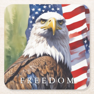 US Flagga Frihet Örn Motiverande Inspirerande Underlägg Papper Kvadrat