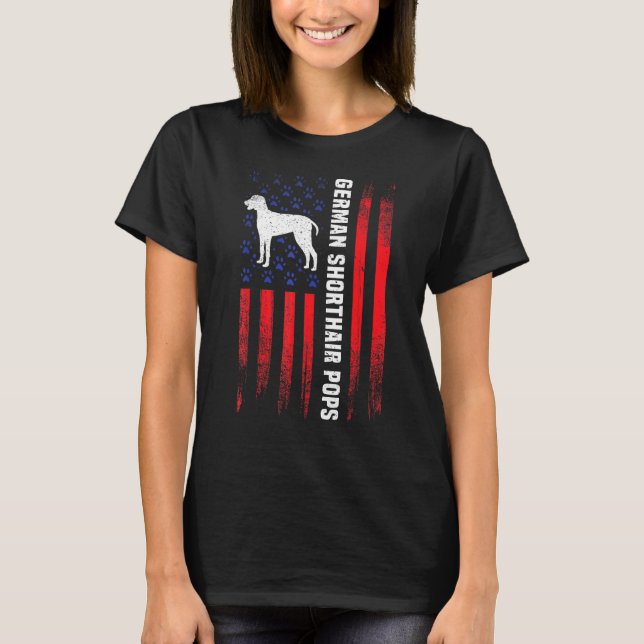 US Flagga German Shorthair Pointer Pops peinter Hu T Shirt (Framsida)