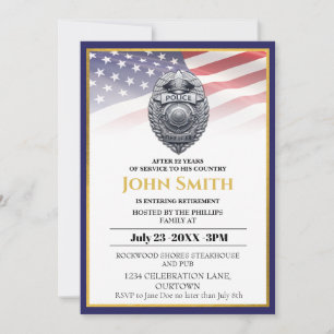 US Flagga/Golden Police Officer Pension Party Inbjudningar