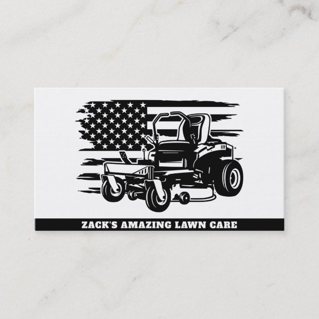 *~* US Flagga Gräsmatta Mower Black White Gräsmatt Visitkort (Framsida)