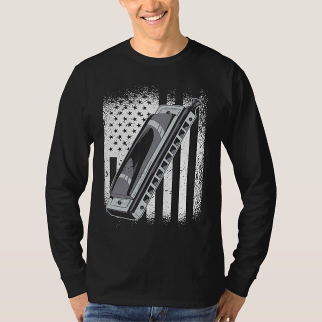 US Flagga Harmonica Player 1 T Shirt (Framsida)