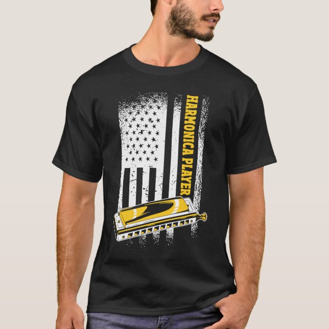 US Flagga Harmonica Player T Shirt (Framsida)