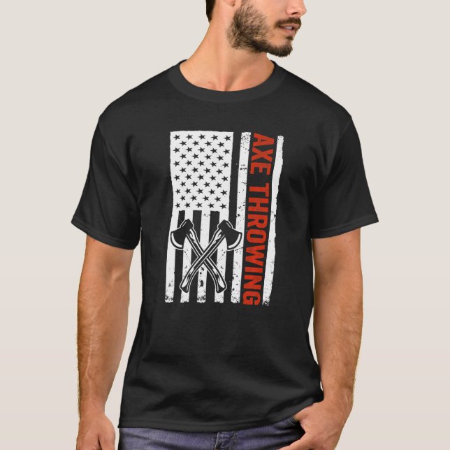 US Flagga Hatchet Ax Throwing T Shirt (Framsida)