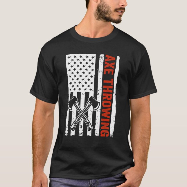 US Flagga Hatchet Ax Throwing T Shirt (Framsida)