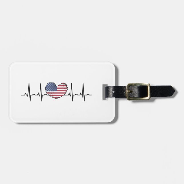 US Flagga Heartslag ECG Electrokardiography Bagagebricka (Horisontell Framsida)