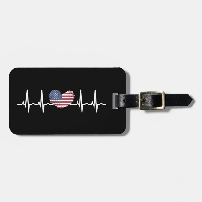 US Flagga Heartslag ECG Electrokardiography Bagagebricka (Horisontell Framsida)