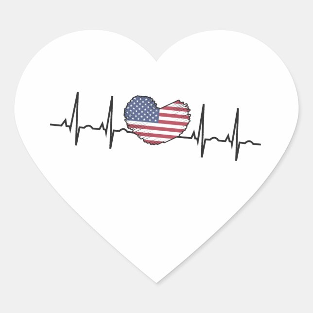 US Flagga Heartslag ECG Electrokardiography Hjärtformat Klistermärke (Framsida)