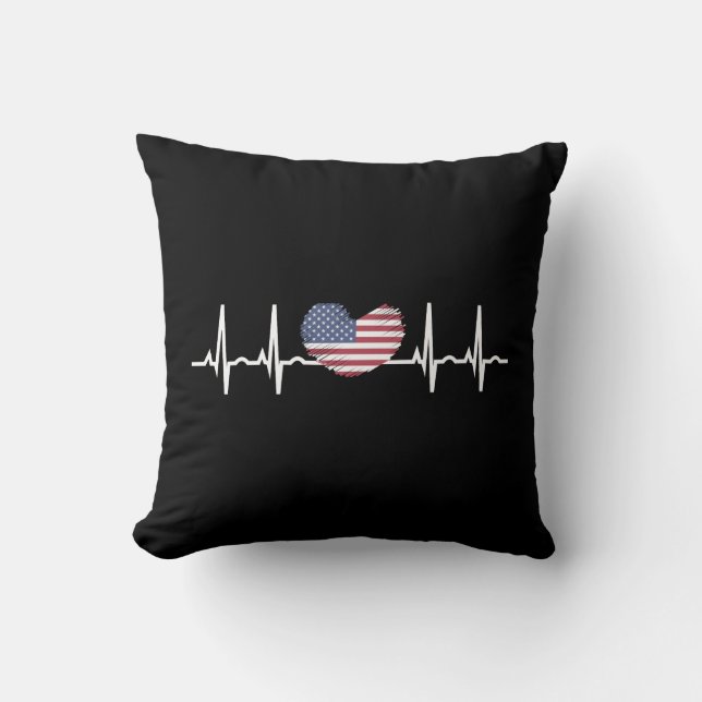 US Flagga Heartslag ECG Electrokardiography Kudde (Framsida)