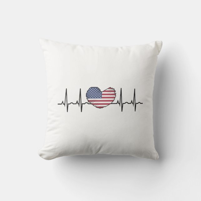 US Flagga Heartslag ECG Electrokardiography Kudde (Framsida)